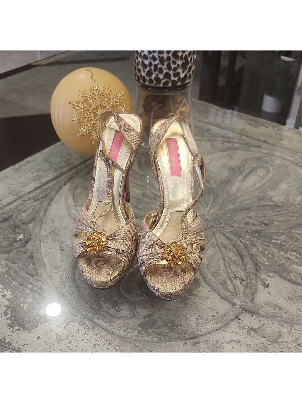 Betsey Johnston New High Heel Sandals In Gold Color 9m New